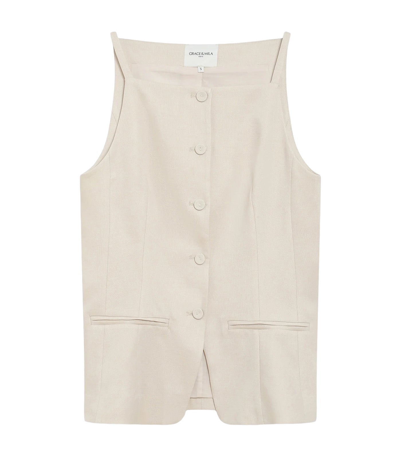 Winston Tencel and Linen Tailored Square-Neck Waistcoat Sand