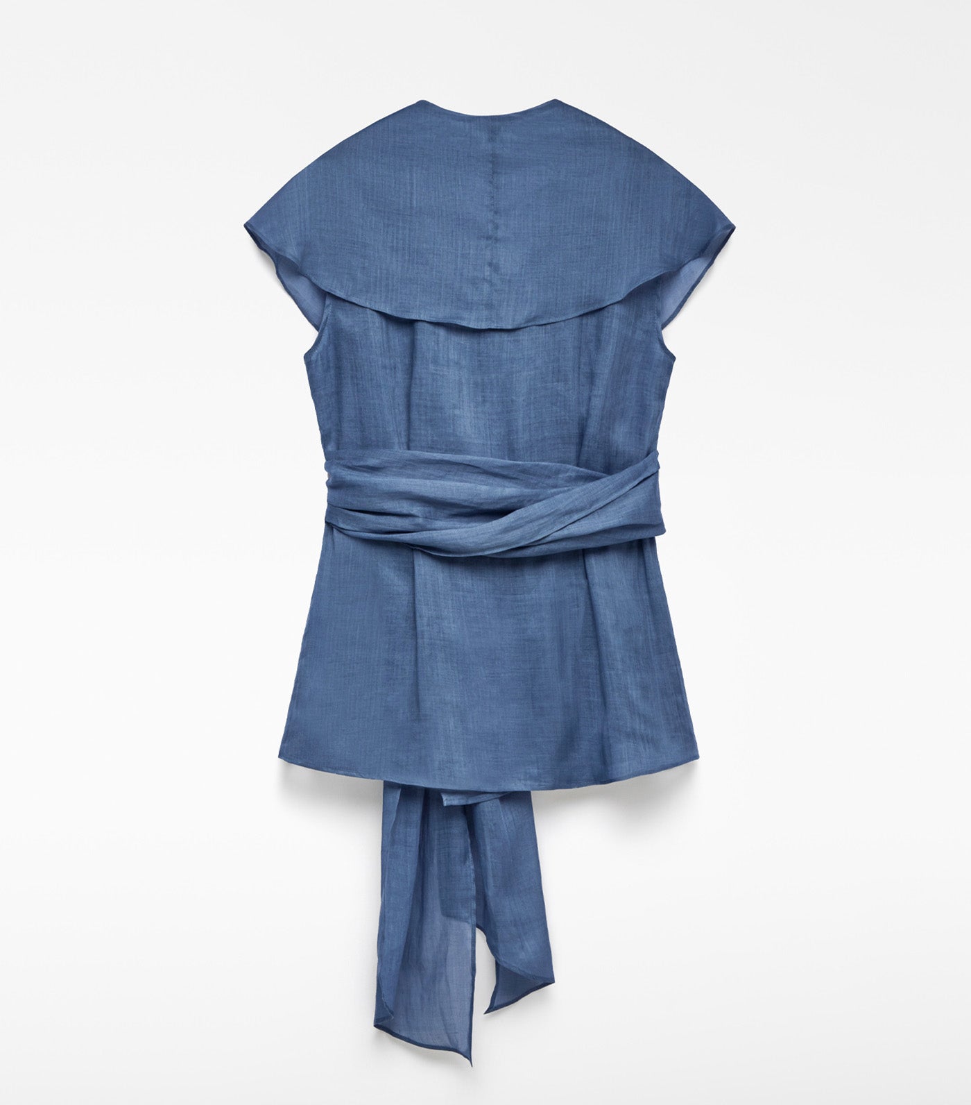 Ramie Crossed Shawl Collar Top Blue