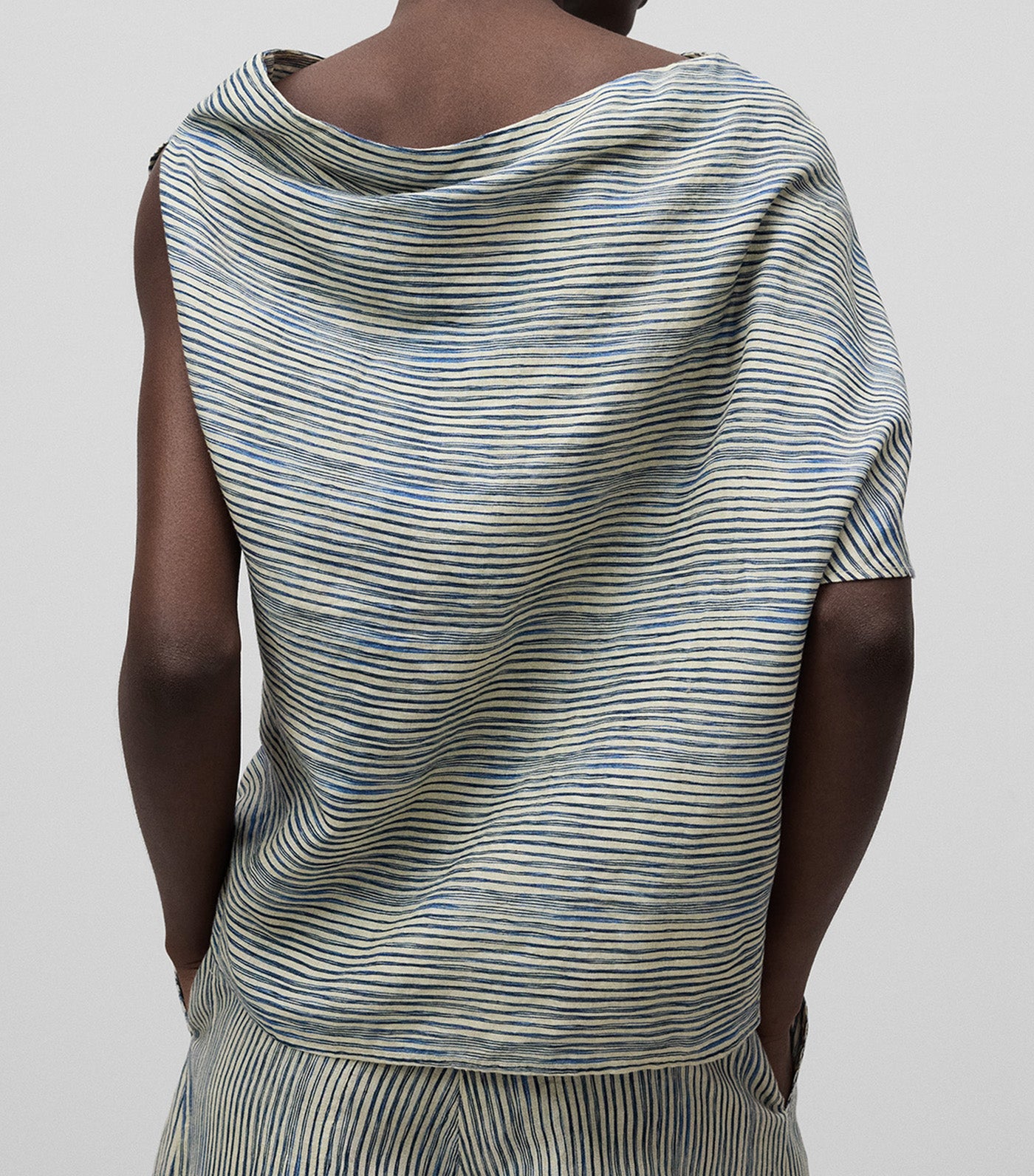 Linen Stripe Asymmetrical Top Blue Stripe