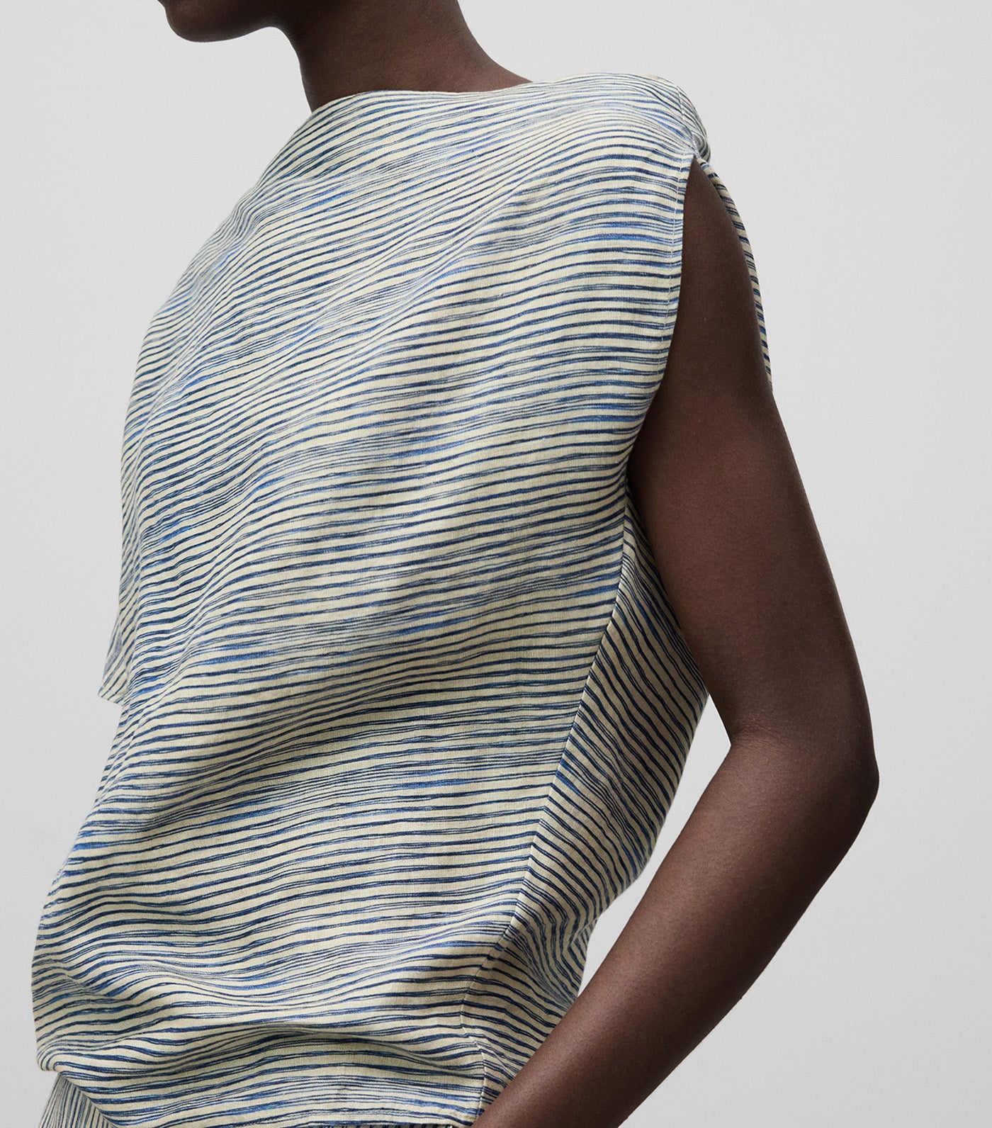 Linen Stripe Asymmetrical Top Blue Stripe
