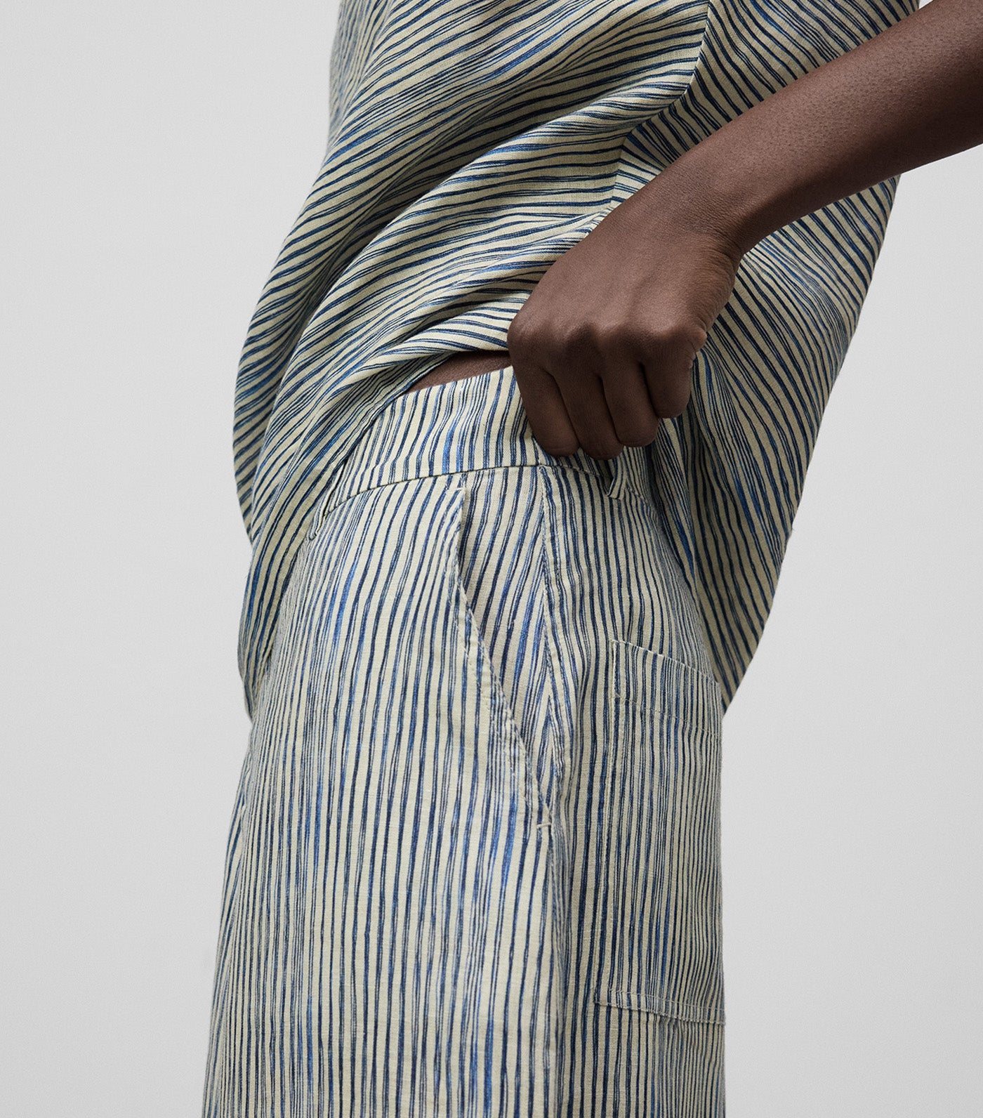 Linen Stripe Asymmetrical Top Blue Stripe