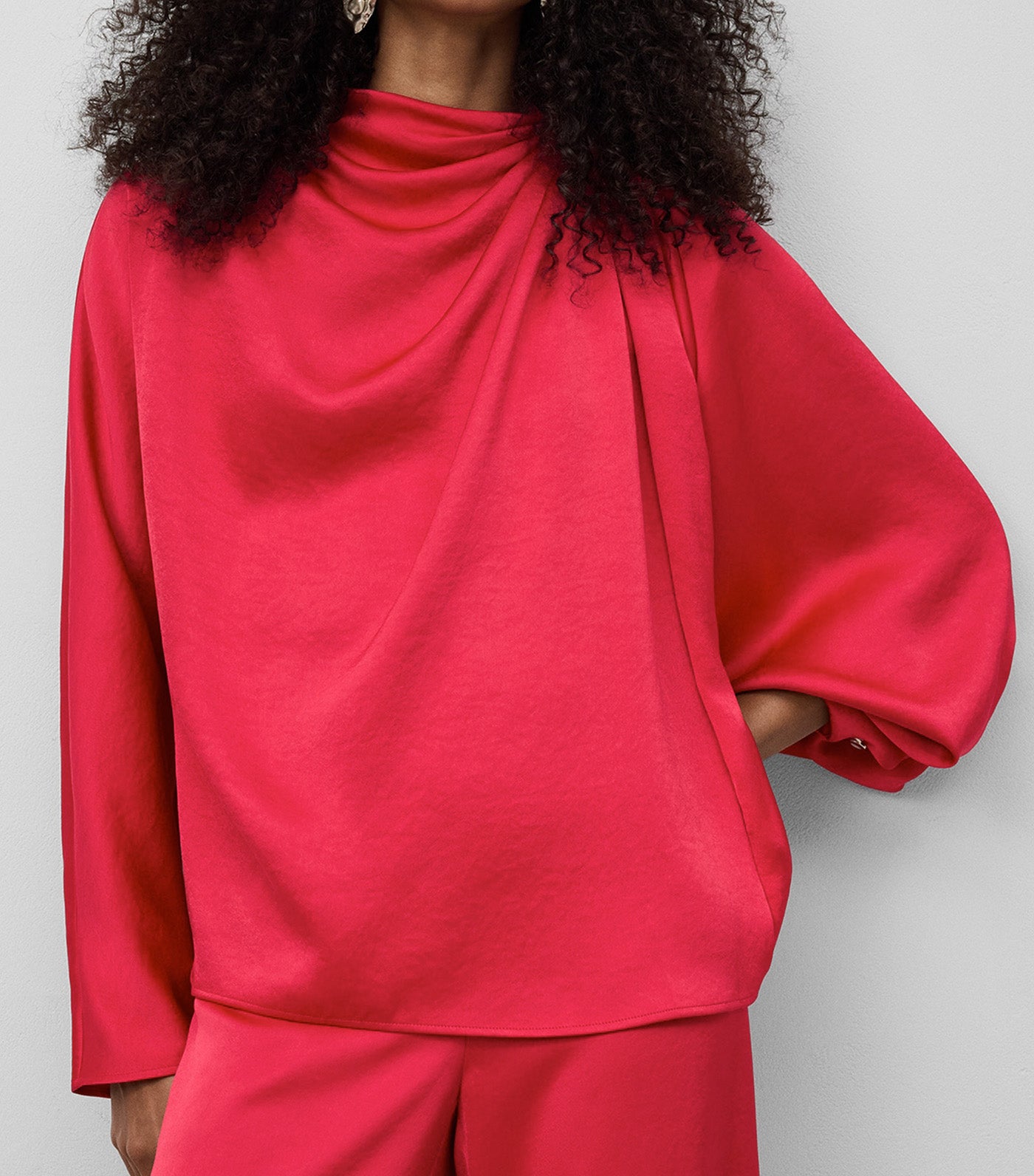 Draped Collar Satin Top Fuchsia