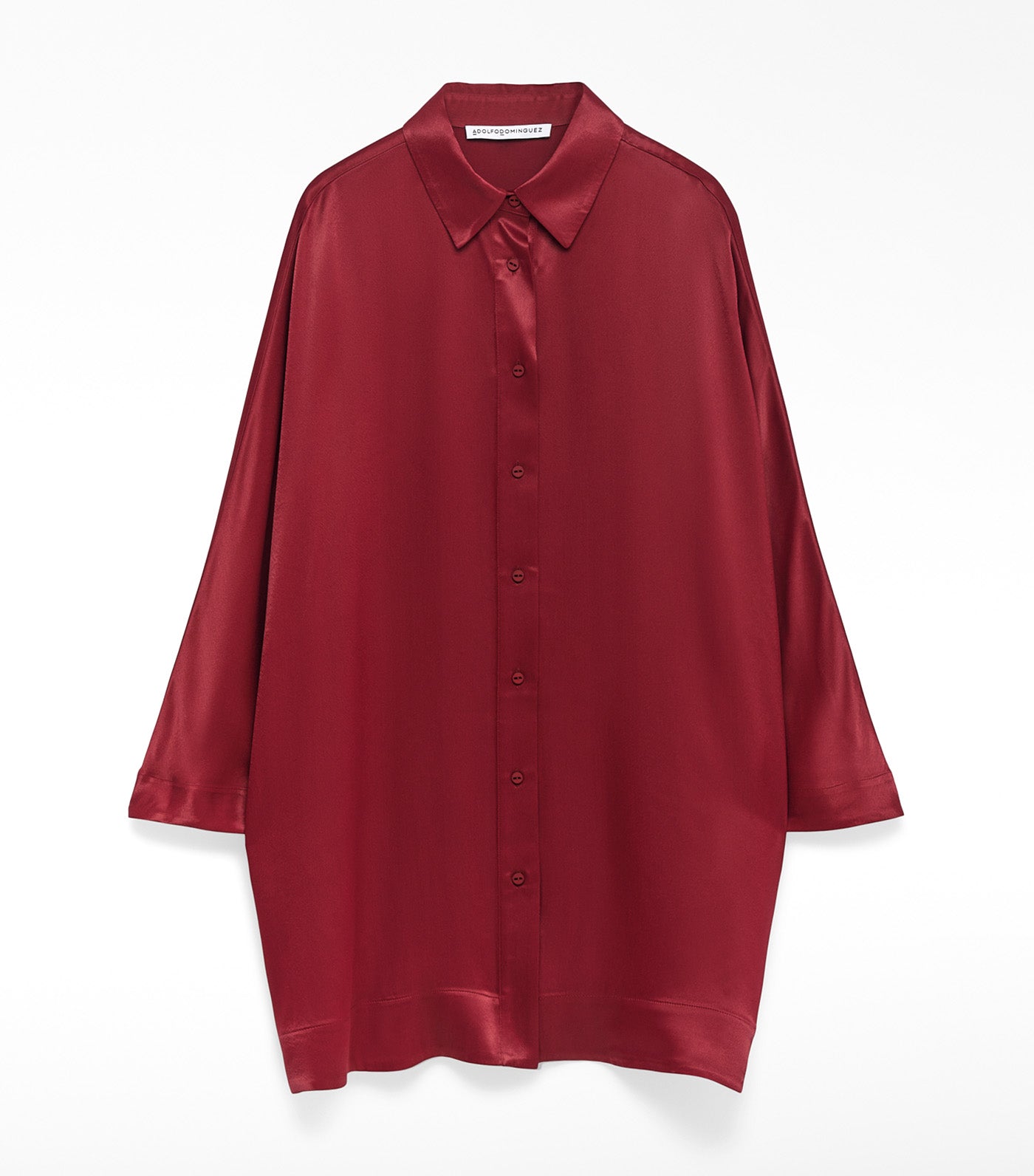 Adolfo Dominguez Viscose Oversized Satin Shirt Dark Red 