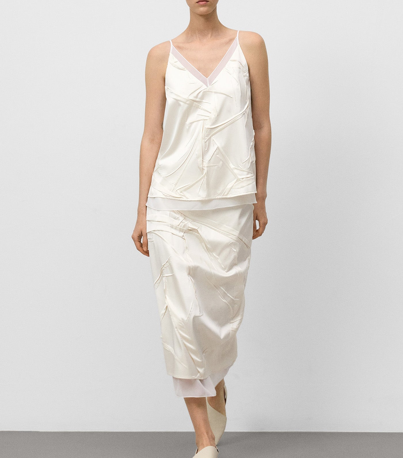 Adolfo Dominguez Mixed-Fabric Skirt Ecru