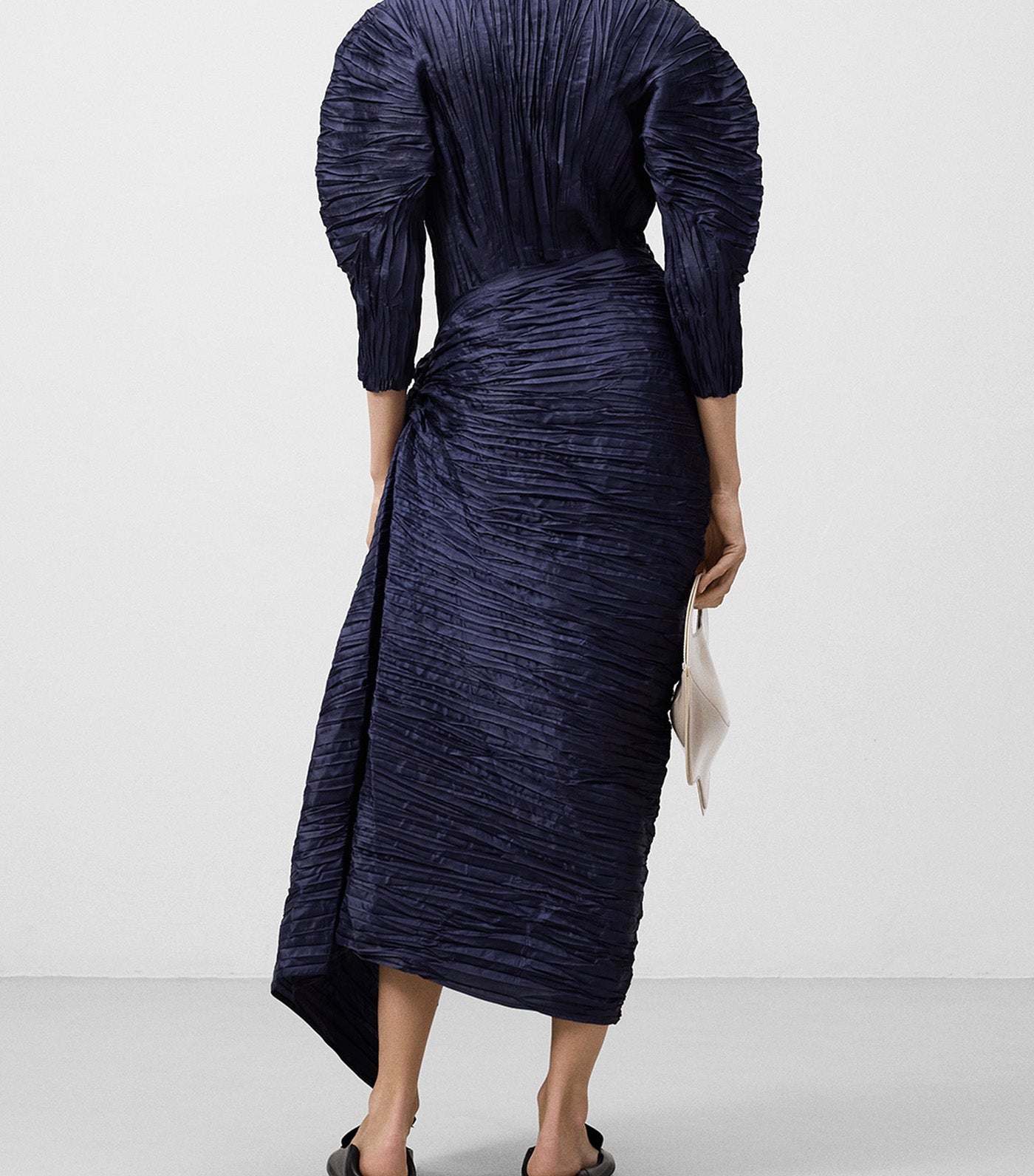 Crinkle Skirt with Side Volume Navy Blue