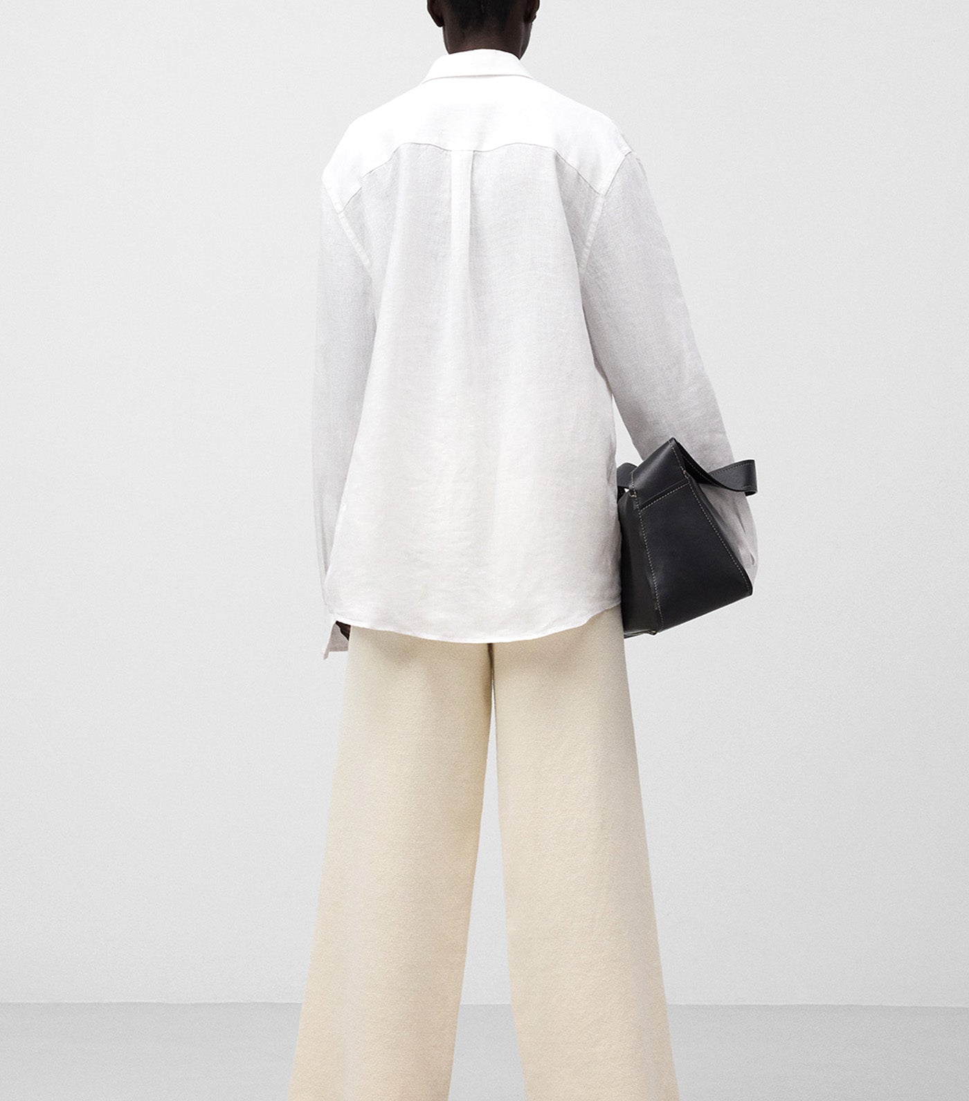 Linen Blend Knit Trousers Light Cream