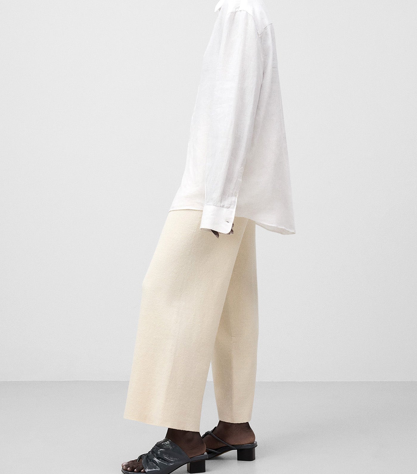 Linen Blend Knit Trousers Light Cream
