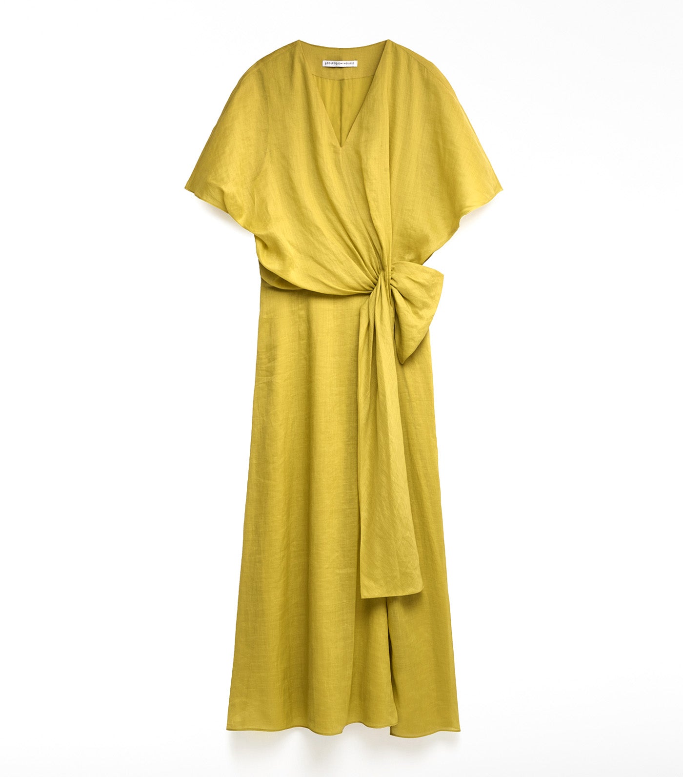 Ramie Midi Dress with Bow Yellow
