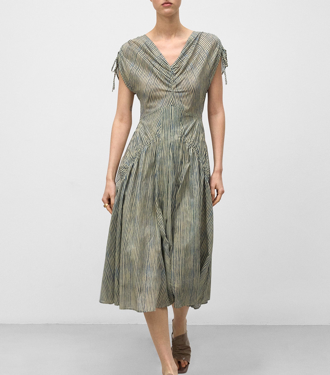 Ruched Striped Dress White/Blue Stripe