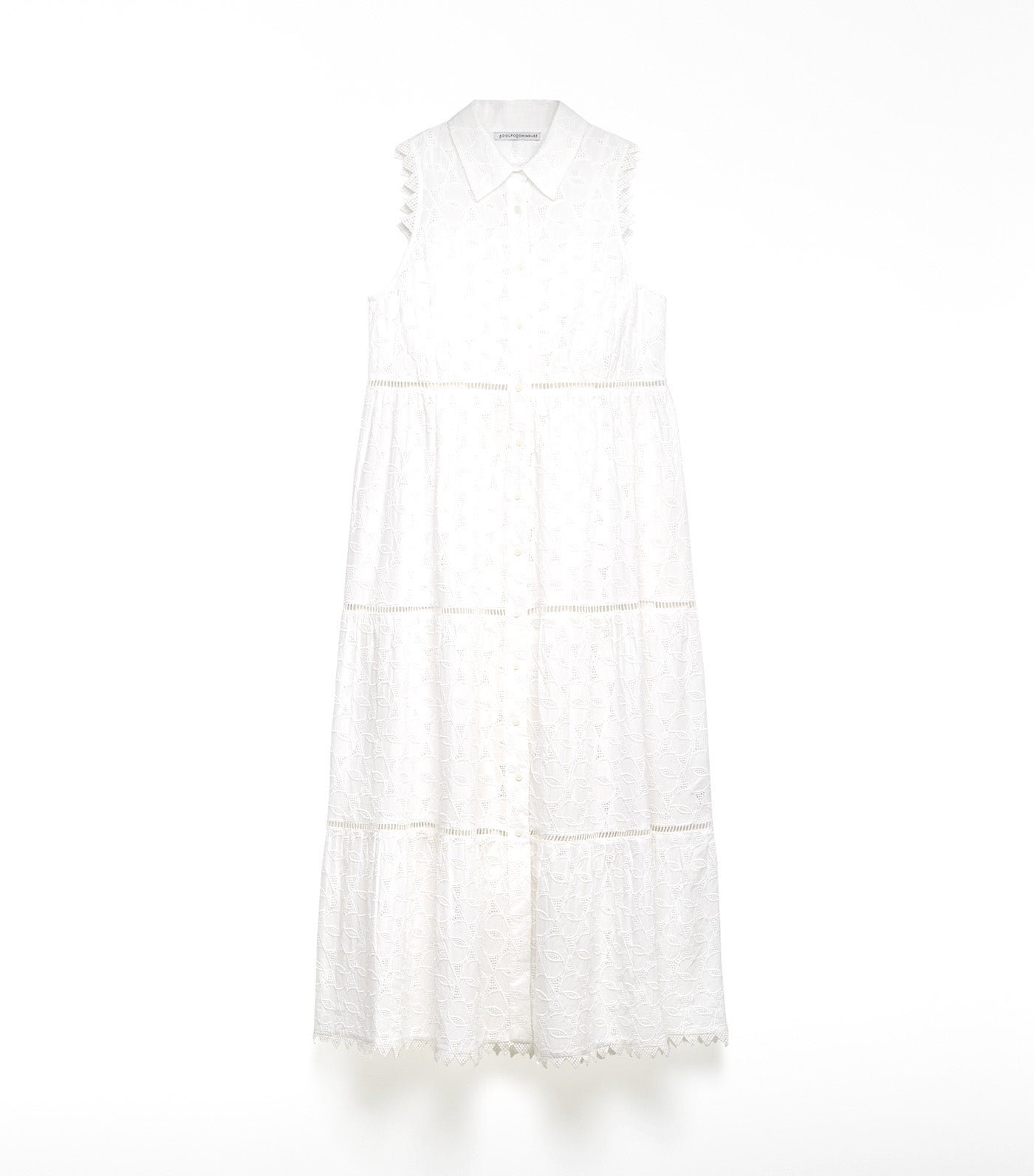 Lapel Collar Embroidered Dress White