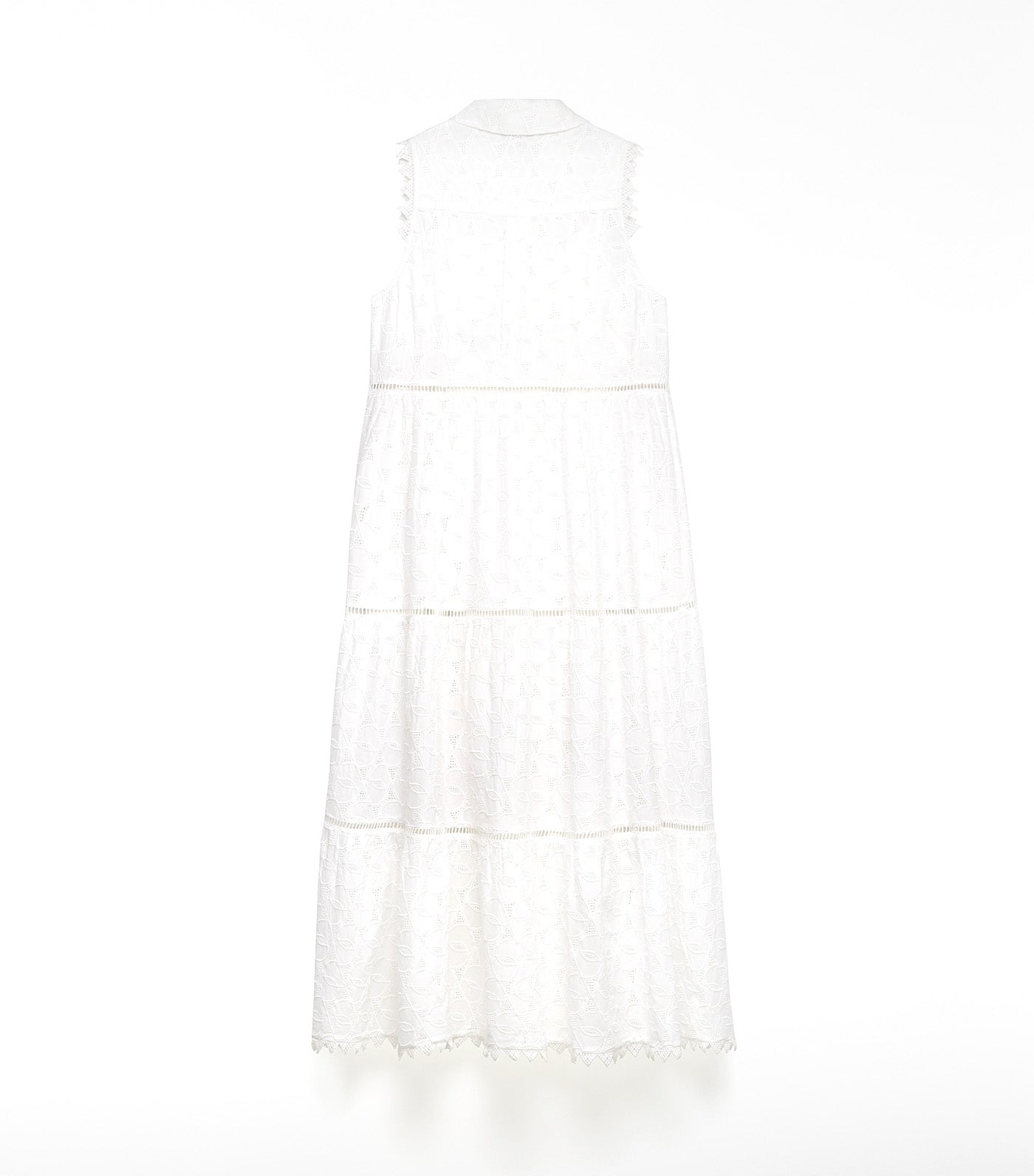 Lapel Collar Embroidered Dress White