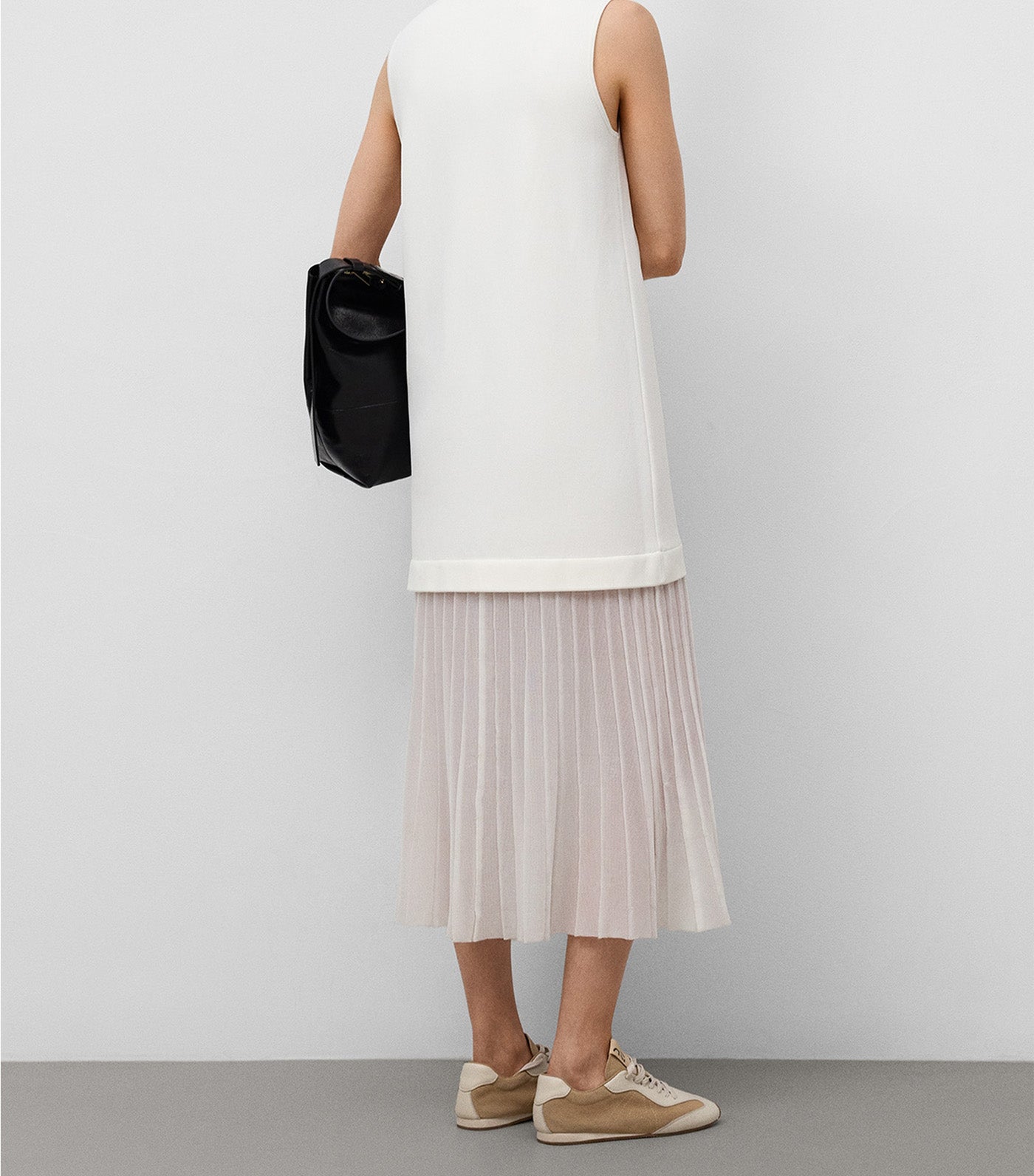 Armhole Sleeve Combined Dress Ecru