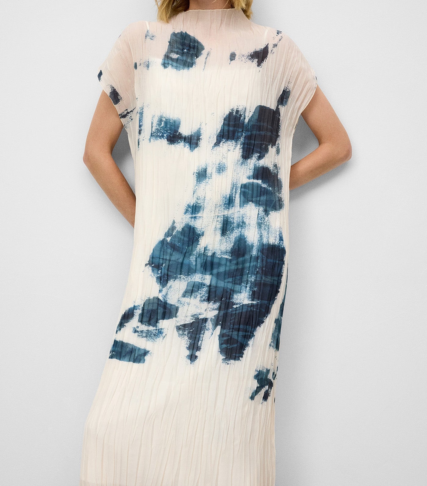 Adolfo Dominguez Printed Crinkle Dress Blue/Ecru