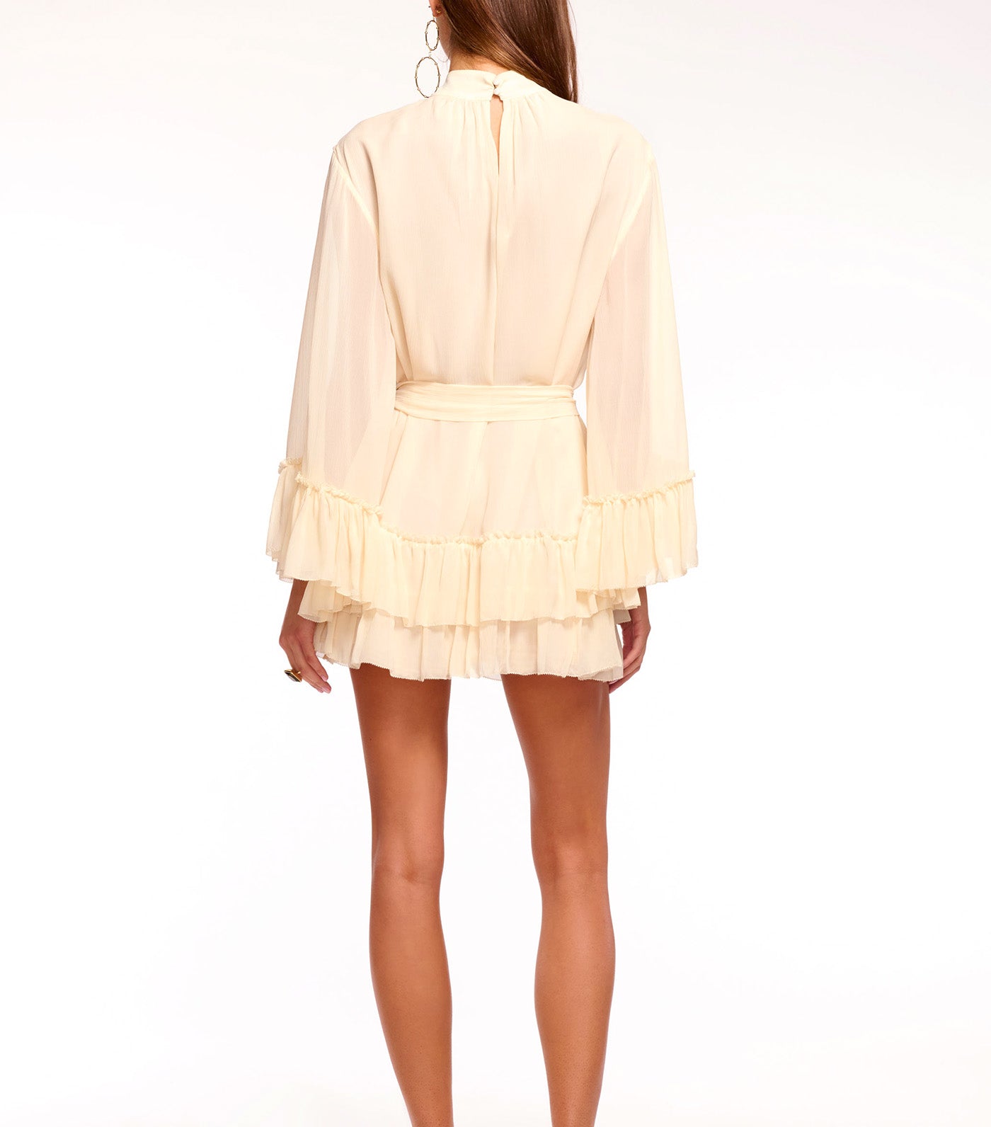 Ramy Brook Claudia Silk Chiffon Ruffle Tiered Mini Dress Bone