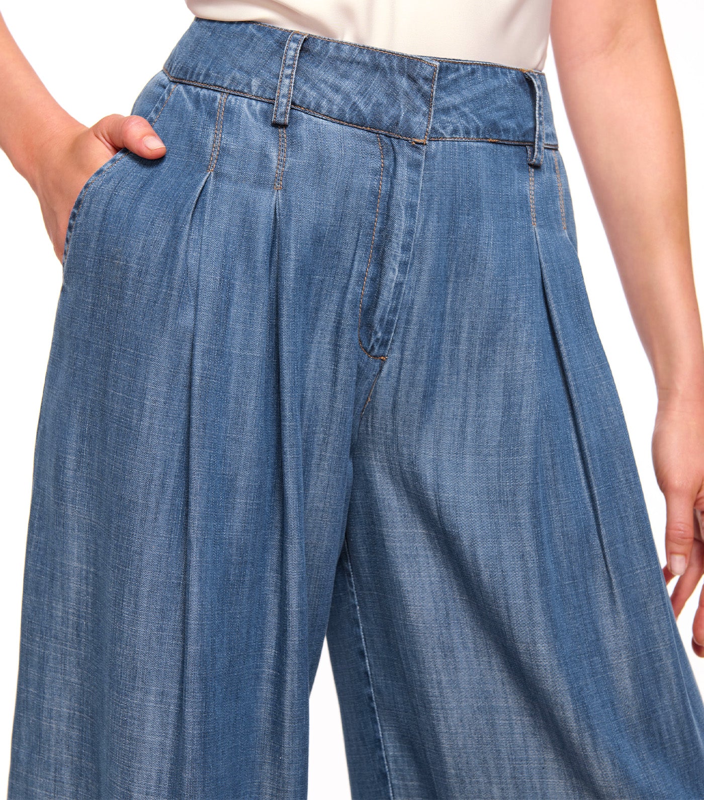 Ramy Brook Oscar Chambray Pleated Pant Blue Chambray