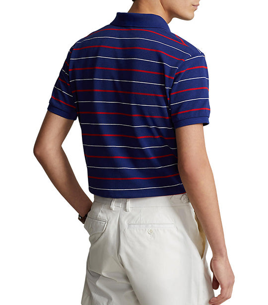 Men's Custom Slim Fit Striped Mesh Polo Shirt Fall Royal Multi