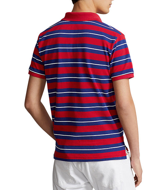 Men's Custom Slim Fit Striped Mesh Polo Shirt Red Multi