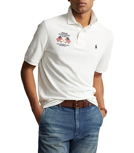 Men's Classic Fit Flag-Embroidered Polo Shirt Nevis
