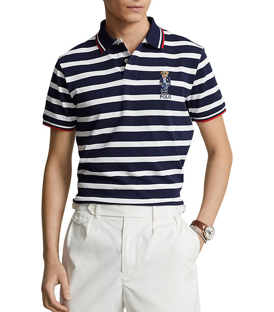 Men's Custom Slim Polo Bear Mesh Polo Shirt Navy/White