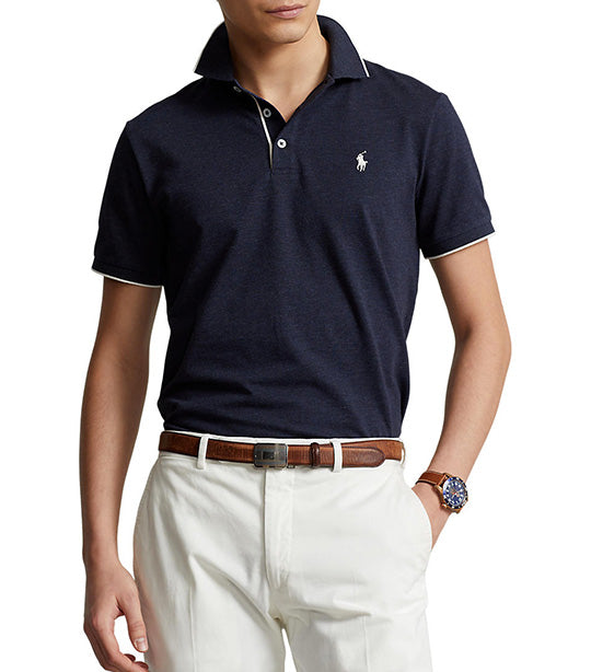 Men's Custom Slim Textured Cotton Polo Shirt Spring Navy Heather