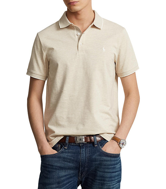 Men's Custom Slim Textured Cotton Polo Shirt Sand Heather