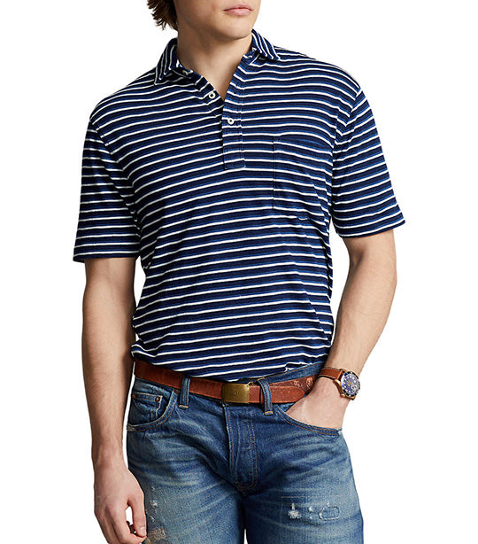 Men's Classic Fit Striped Jersey Polo Shirt Dark Indigo Multi