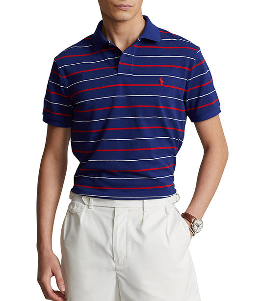 Men's Custom Slim Fit Striped Mesh Polo Shirt Fall Royal Multi
