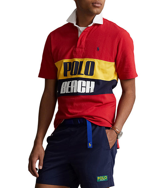Men's Classic Fit Polo Beach Rugby Shirt Red Multi