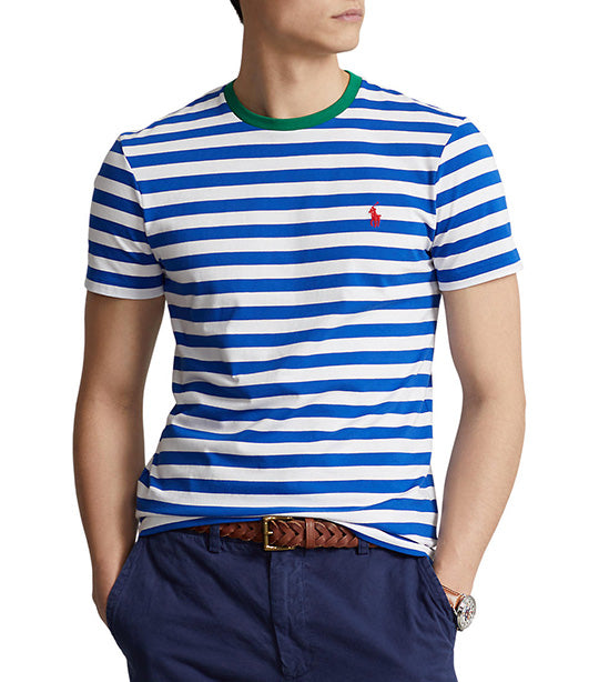 Men's Custom Slim Fit Striped Jersey T-Shirt Pacific Royal/White