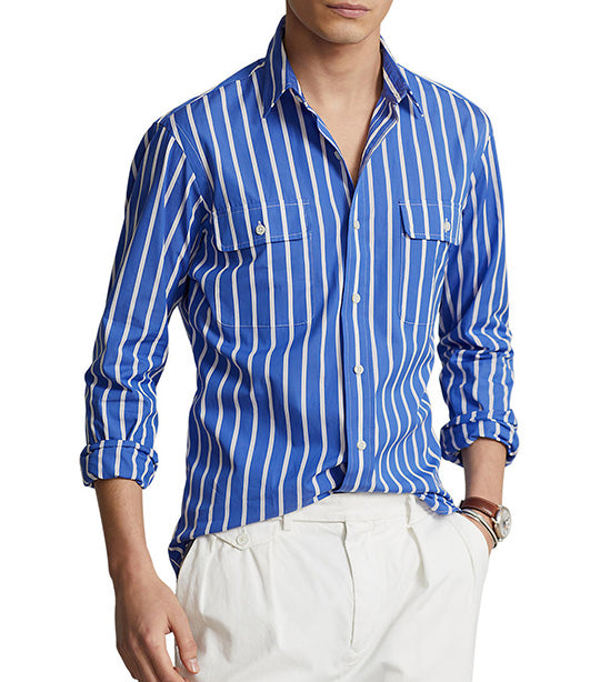 Men's Classic Fit Striped Poplin Workshirt Blue/White