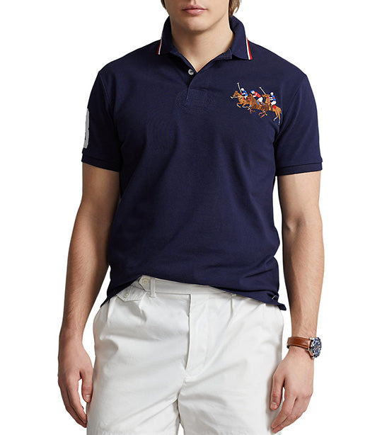 Men's Custom Slim Fit Triple-Pony Polo Shirt Cruise Navy