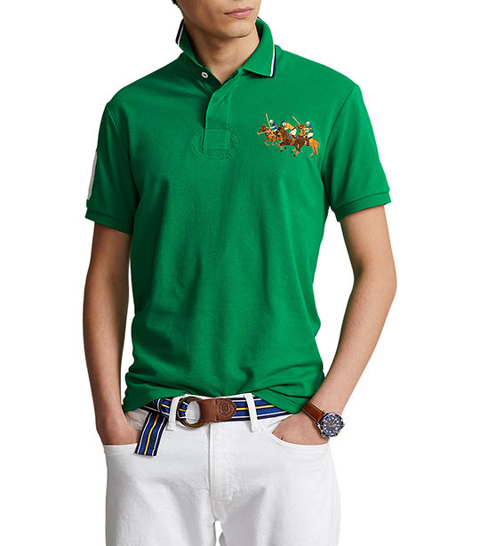Men's Custom Slim Fit Triple-Pony Polo Shirt English Green