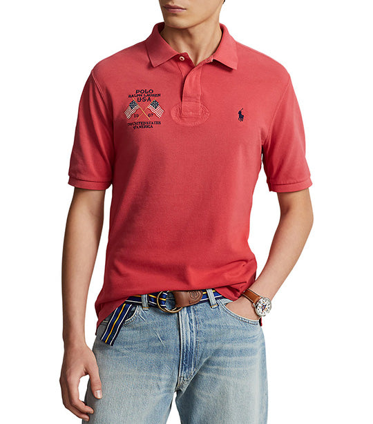 Men's Classic Fit Flag-Embroidered Polo Shirt Evening Post Red