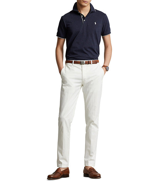 Men's Custom Slim Textured Cotton Polo Shirt Spring Navy Heather