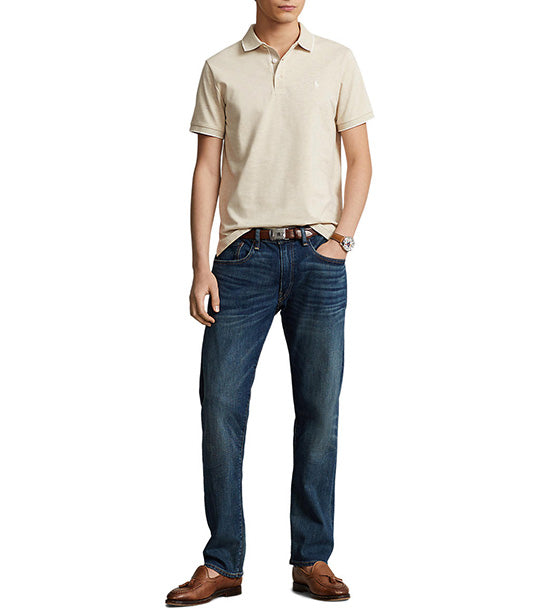 Men's Custom Slim Textured Cotton Polo Shirt Sand Heather