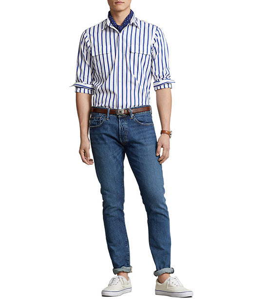 Men's Classic Fit Striped Poplin Workshirt Blue/White