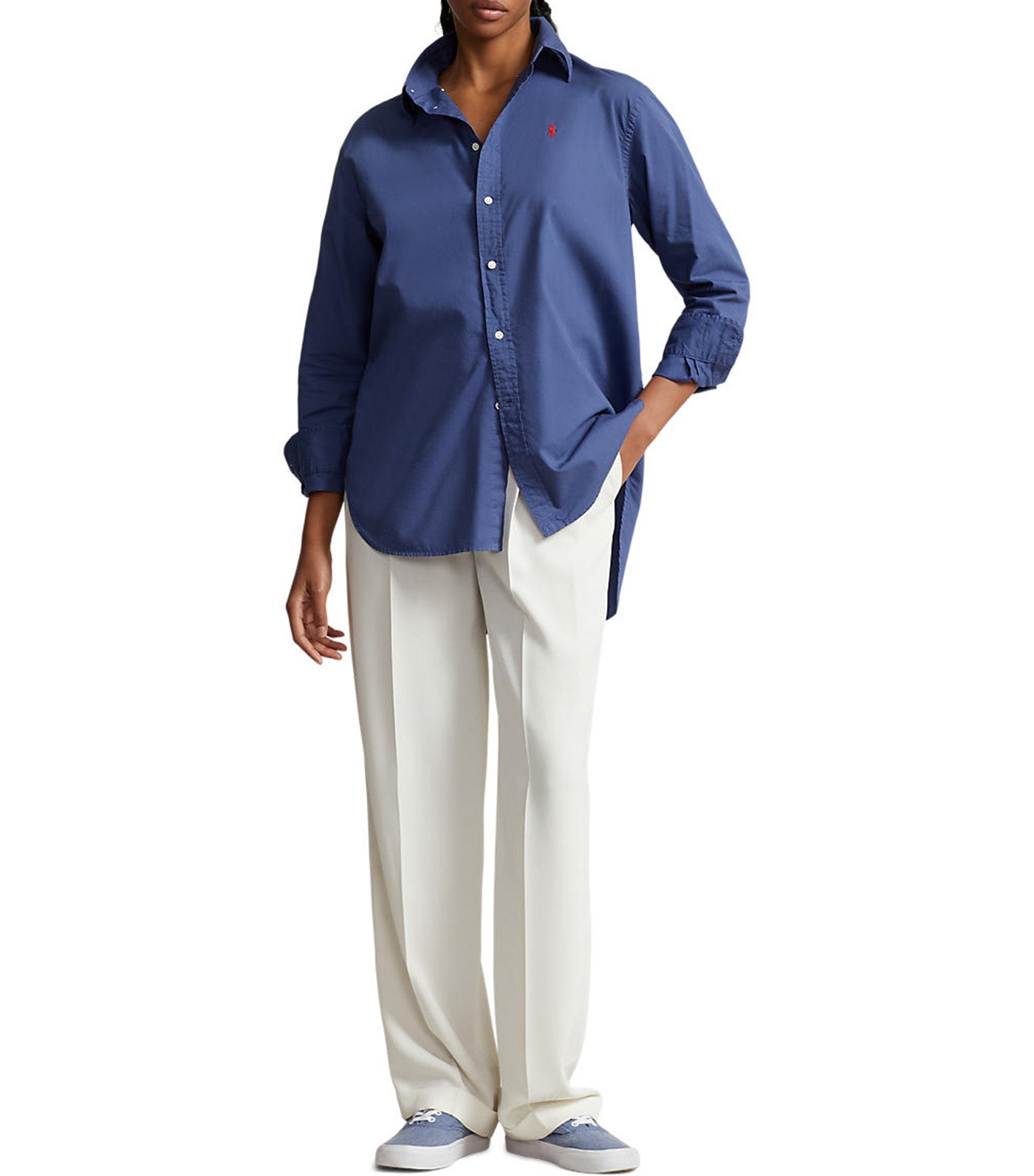 Women's Oversize Fit Cotton Twill Shirt Light Navy
