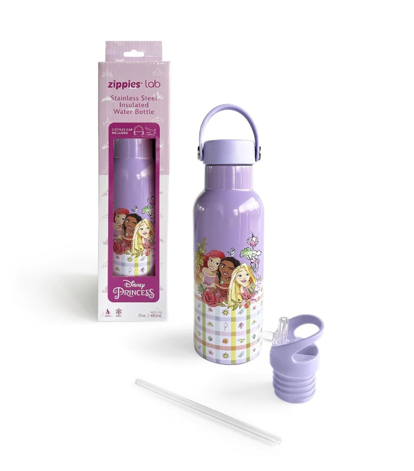Disney Insulated Water Bottle - Princess Floral Plaid