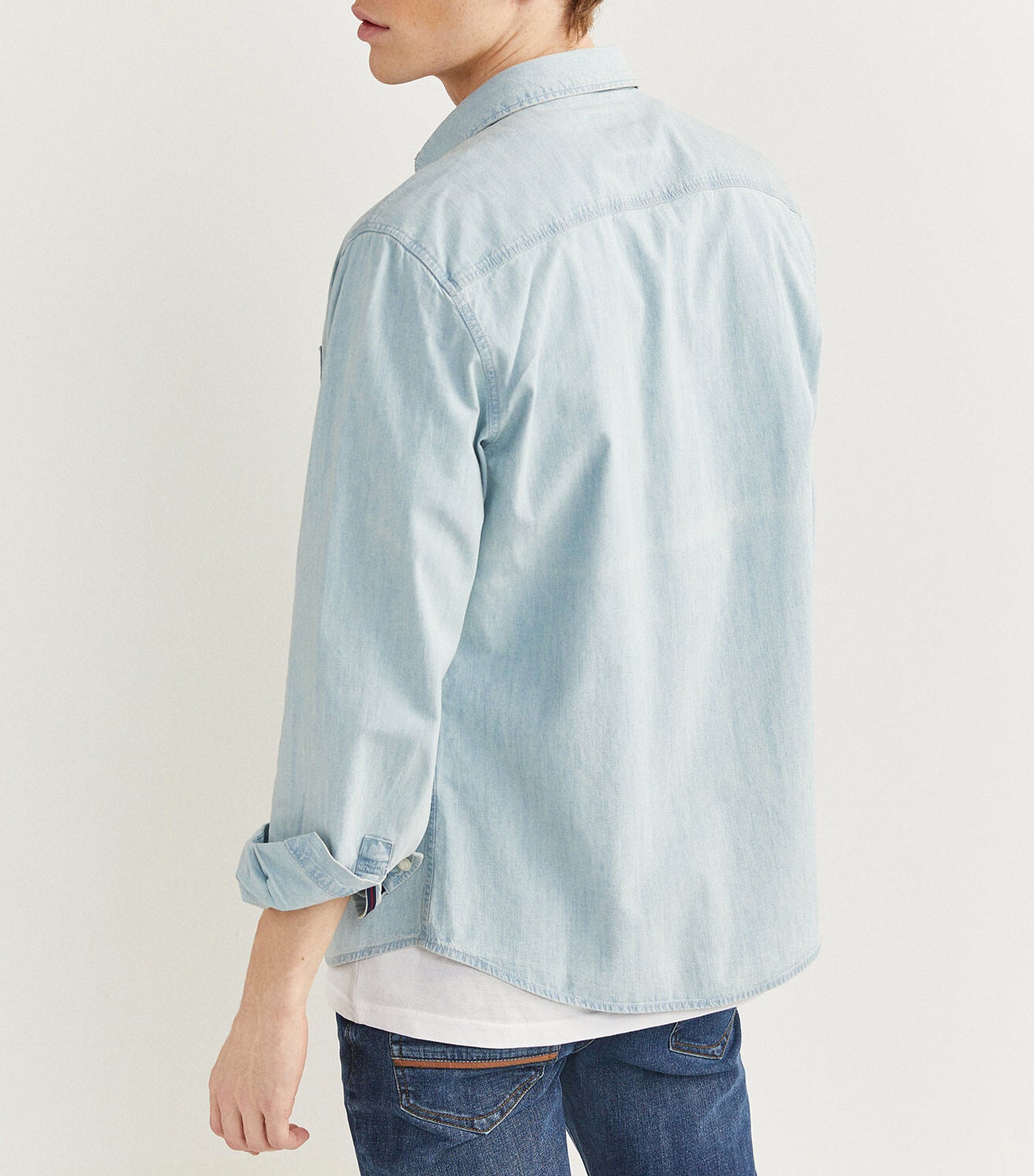 Long-Sleeved Denim Shirt Light Blue
