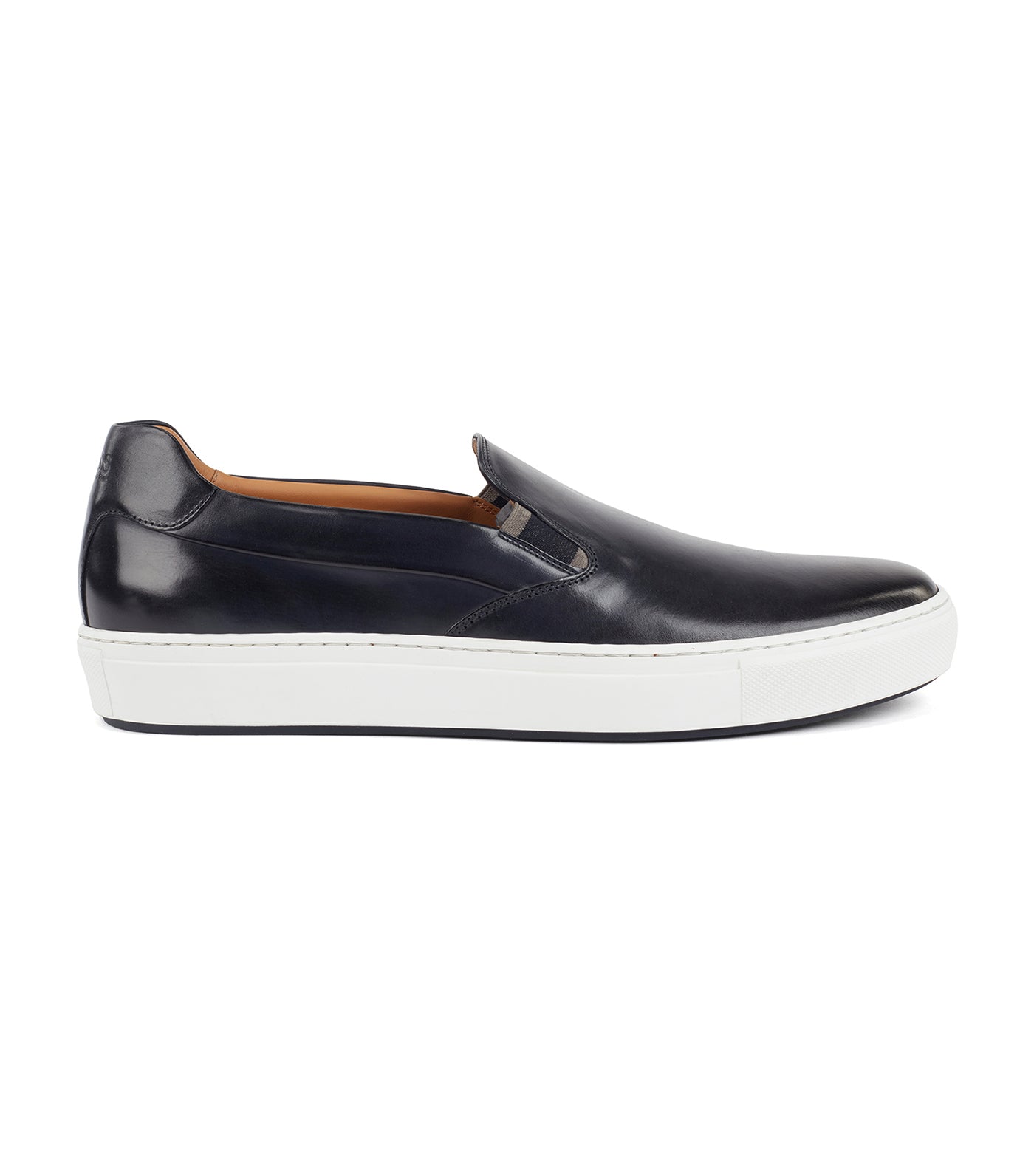 Italian-Made Slip-On Trainers in Burnished Leather Dark Blue