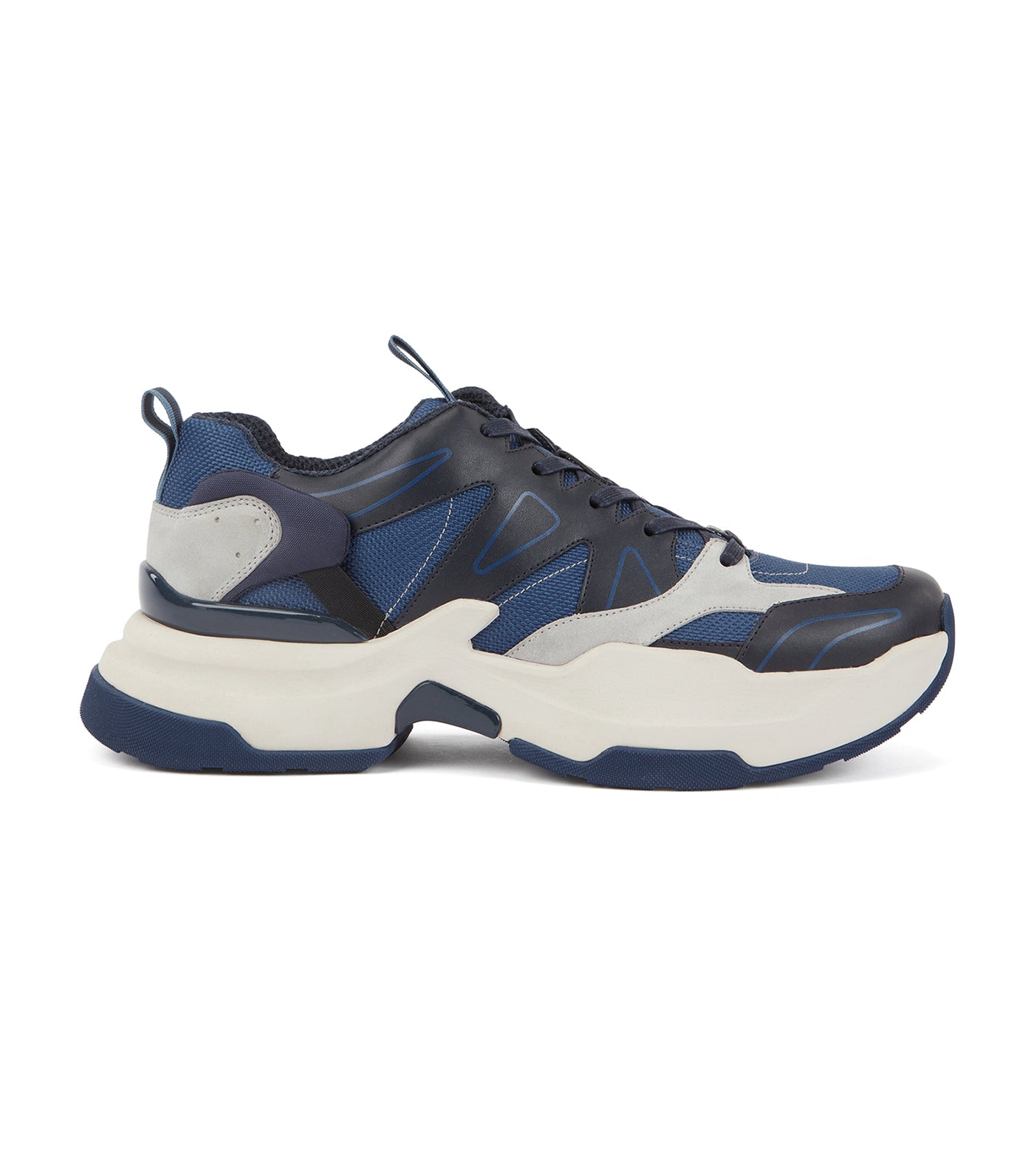 Chunky Running Trainers in Leather and Cordura Open Blue
