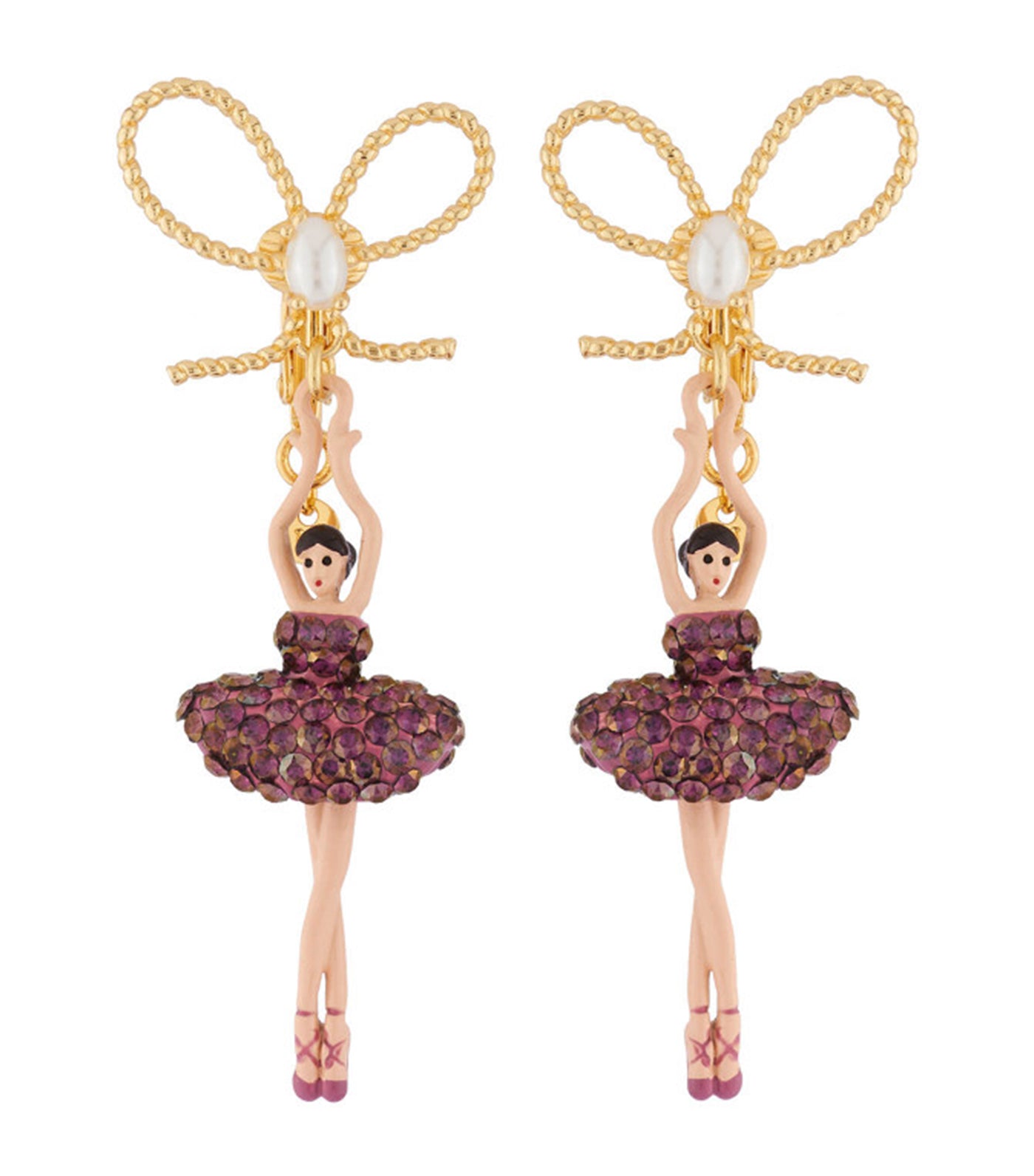 les néréides ballerina paved with rhinestones stud earrings lilac