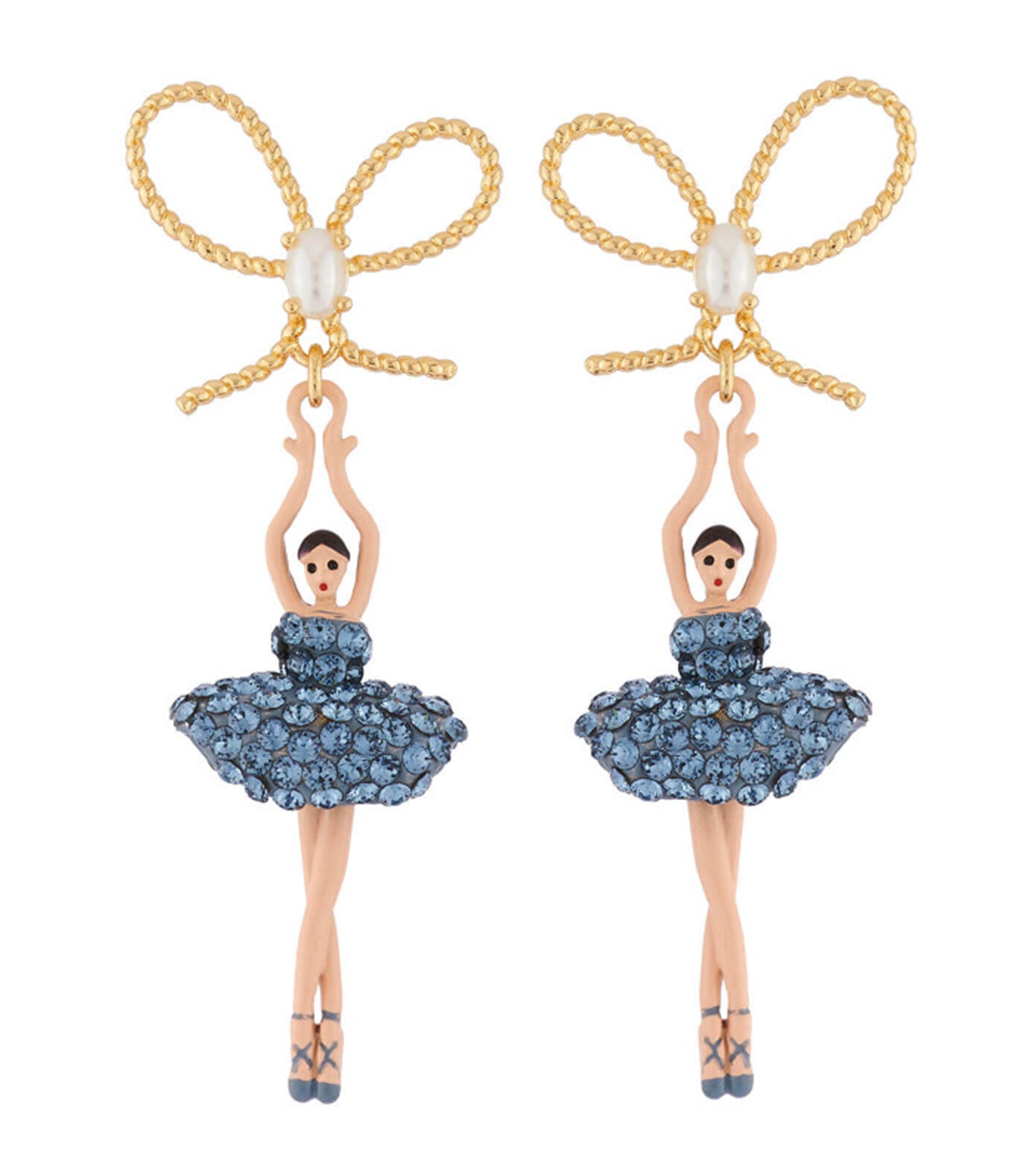les néréides ballerina paved with rhinestones stud earrings blue