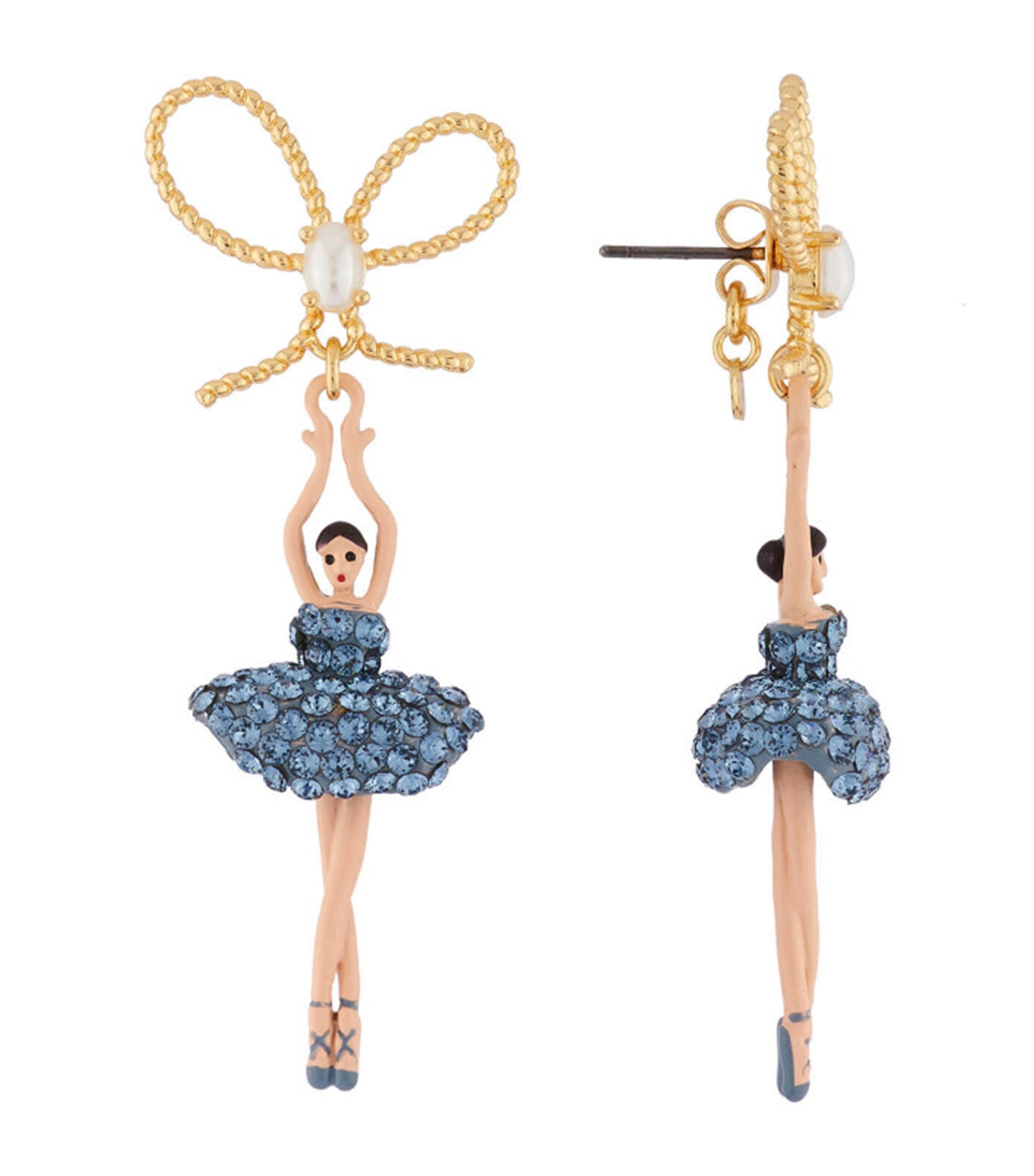 les néréides ballerina paved with rhinestones stud earrings blue