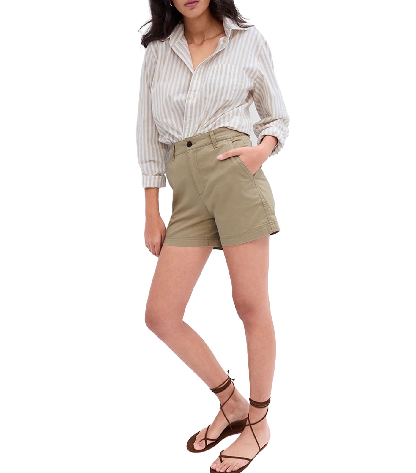 5" Mid-Rise Girlfriend Khaki Shorts with Washwell Khaki