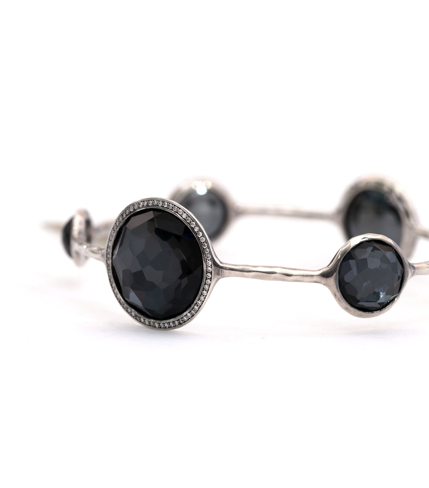 Sterling Silver Stella Bangle in Large Hematite Doublet with Diamonds