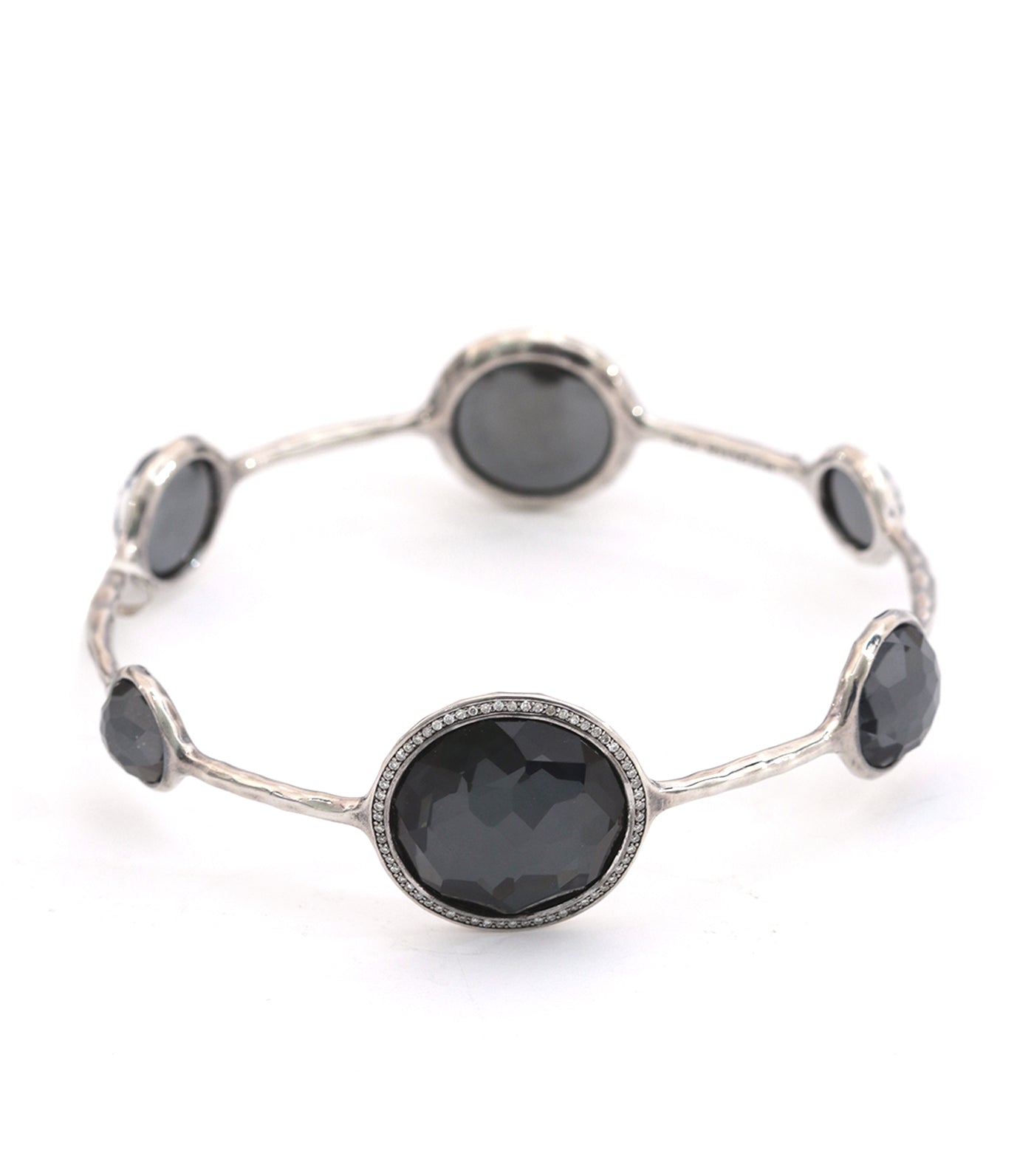 Sterling Silver Stella Bangle in Large Hematite Doublet with Diamonds