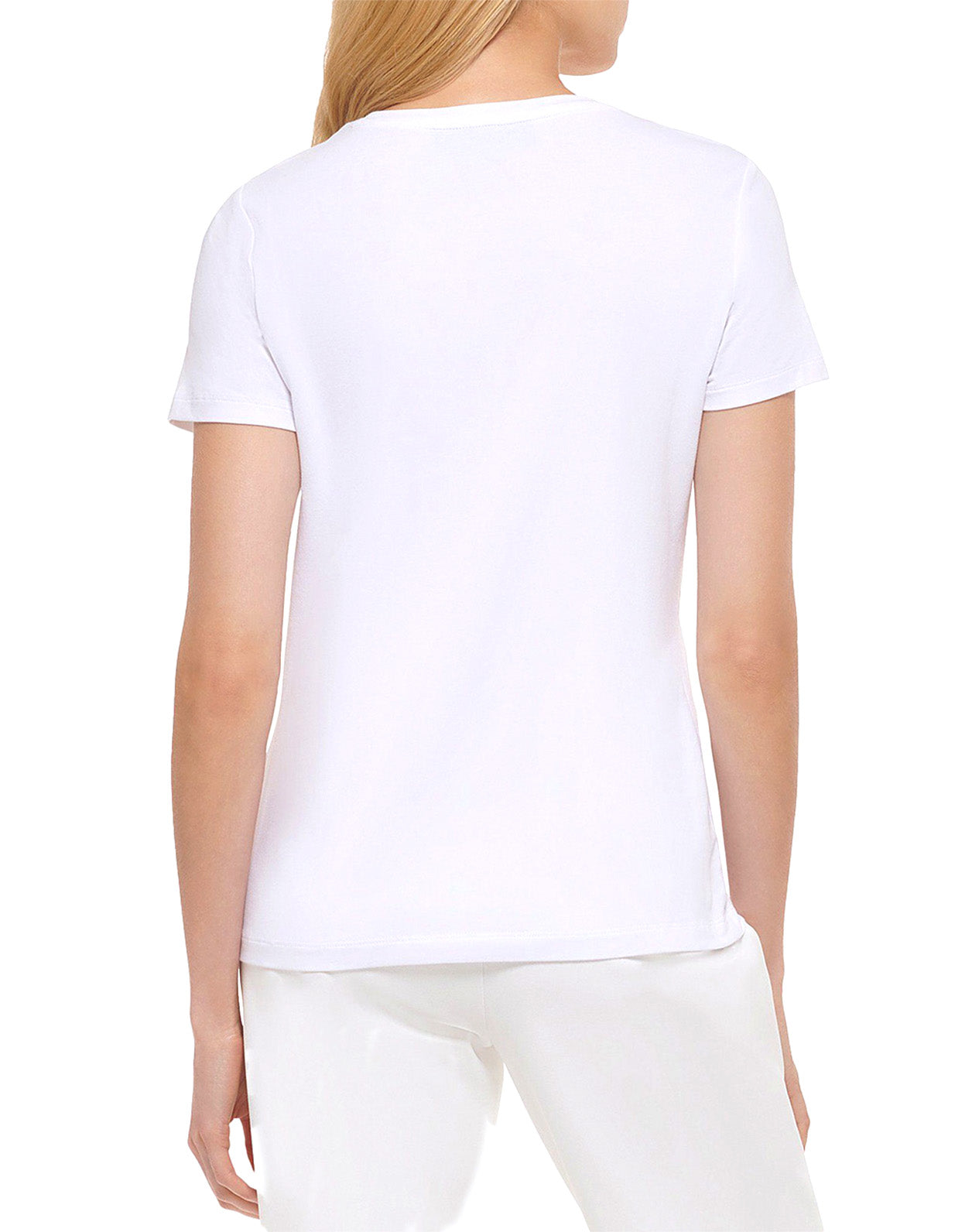 Short Sleeve Crew Neck Sequin Logo T-Shirt White/Gold