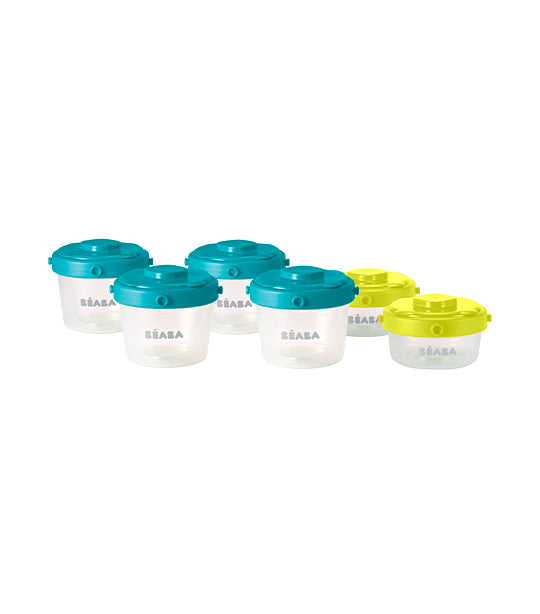 beaba baby food clip container 2oz/4oz set of 6 – blue/neon