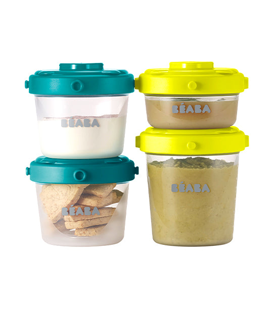 beaba baby food clip container 2oz/4oz set of 6 – blue/neon